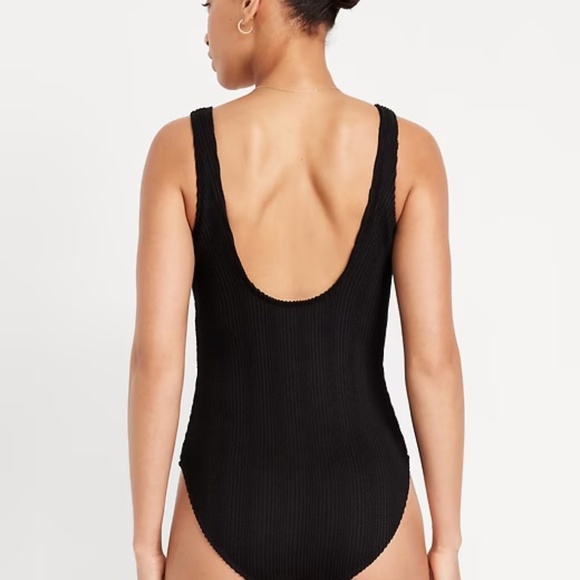 Old Navy Black Ribbed Textured One Piece Swimsuit Size Large - Picture 2 of 8